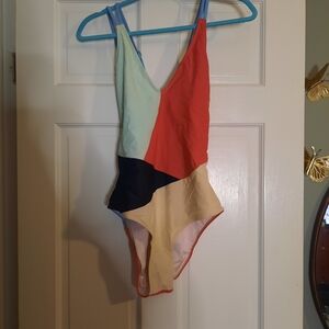 Cupshe Colorblock One Piece Swimsuit - Red, Blue, Cream